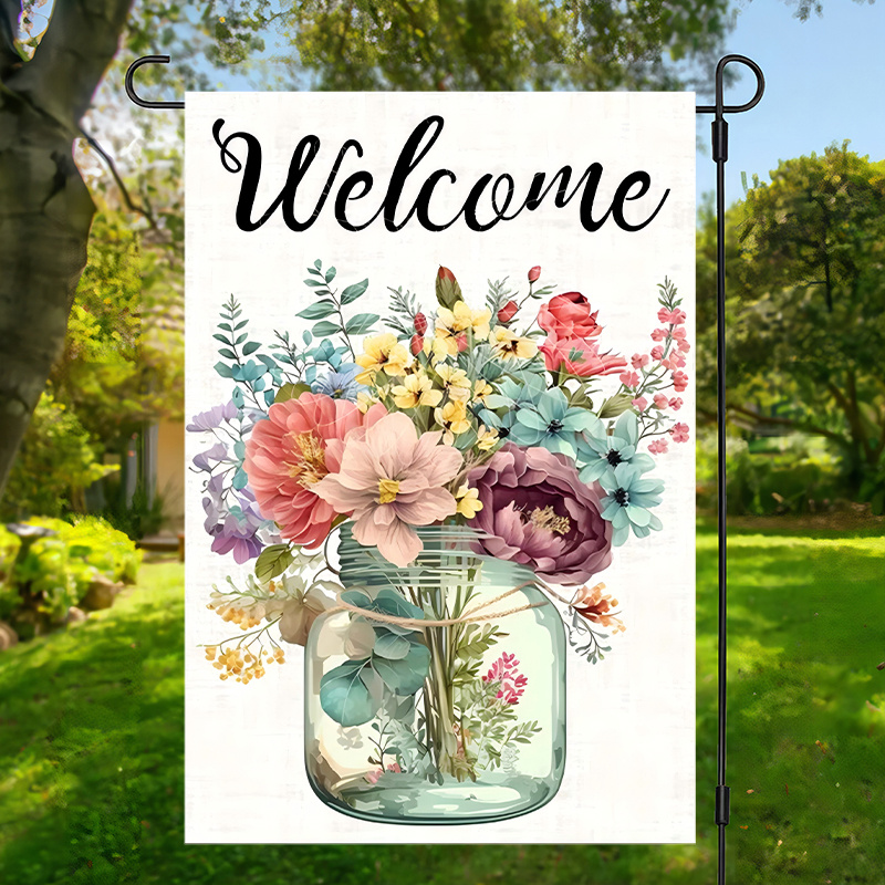 

Hello Flowers Vase Garden Flag - 1pc, Double-sided Waterproof Burlap, Print, Yard And Lawn Decor, 12x18 Inch