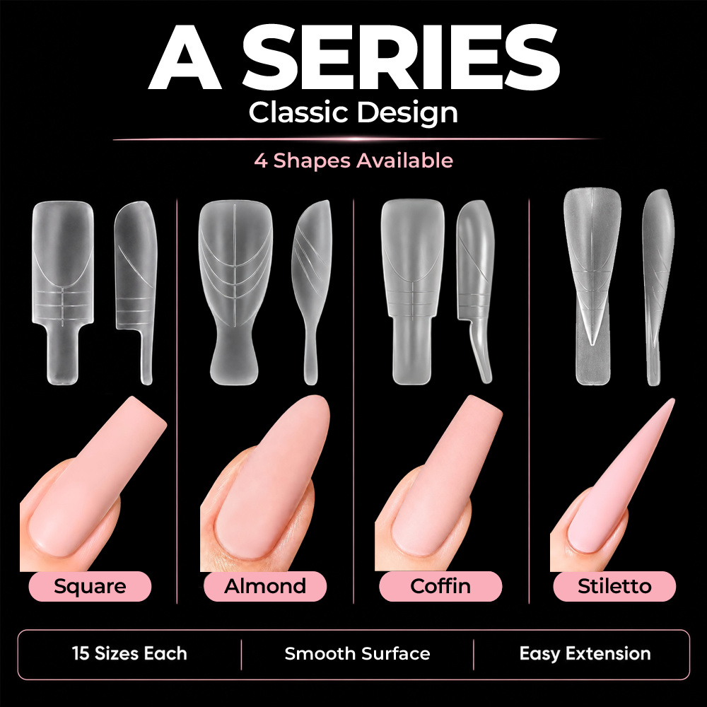 150pcs Matte Square Seamless Extension Nail Forms with Handle