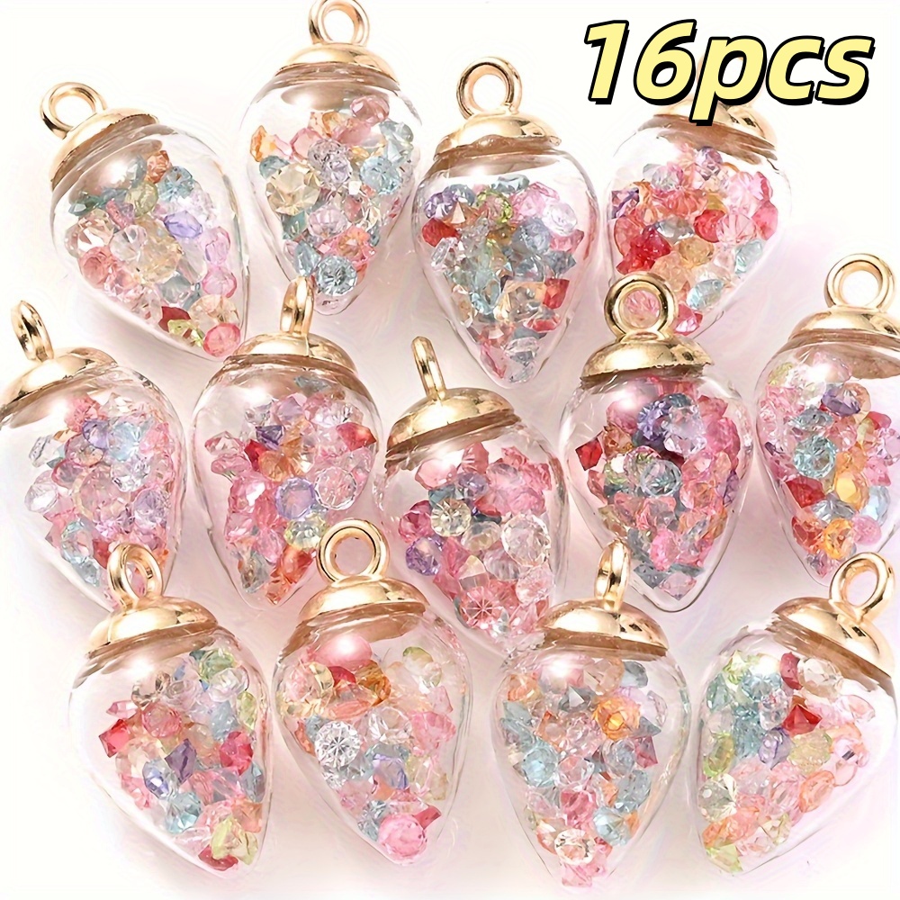 TEMU 16pcs Pack Water Drop Glass Beads - Round Tear-shaped Diy Pendants Suitable For Jewelry Making, Necklace, Bracelet, Keychain & - Glossy Inlaid