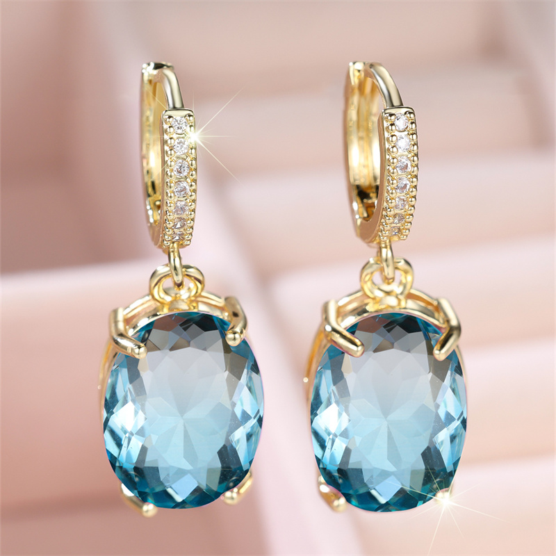 TEMU A Pair Of Court-style Oval Sea-blue Synthetic Synthetic Zirconia Earrings