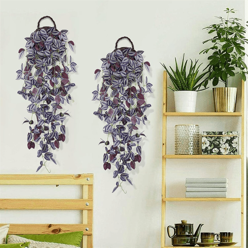 Image of 2pcs Purple Artificial Ivy Hanging Vines - Realistic Plastic Fake Plant Decor For Home, Office, Wedding, Indoor & Outdoor Use (baskets Not Included), Artificial Plants For Home Decor