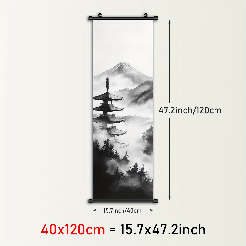 TEMU 1pc Framed Pagoda Wall Art - Canvas Poster With Monochrome Pagoda And , Plastic Frame With Hanger For Easy Hanging, Living Room, Bedroom, Or