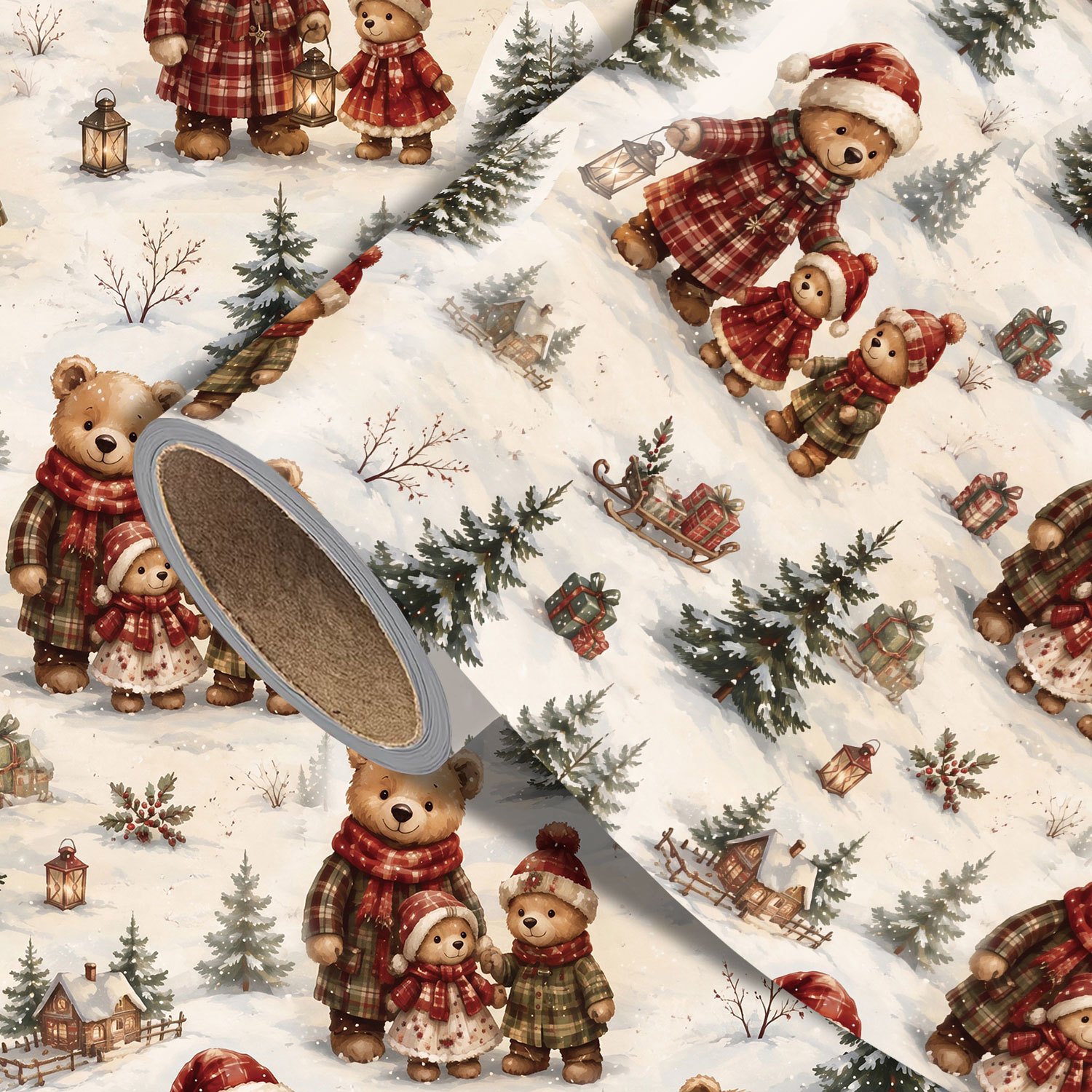 TEMU Rotolo di Carta da Regalo Natalizia - Misura 17,7 � 118 pollici, Design Orso Natalizio Vintage, Perfetta per Incartare Regali di Natale, Creare