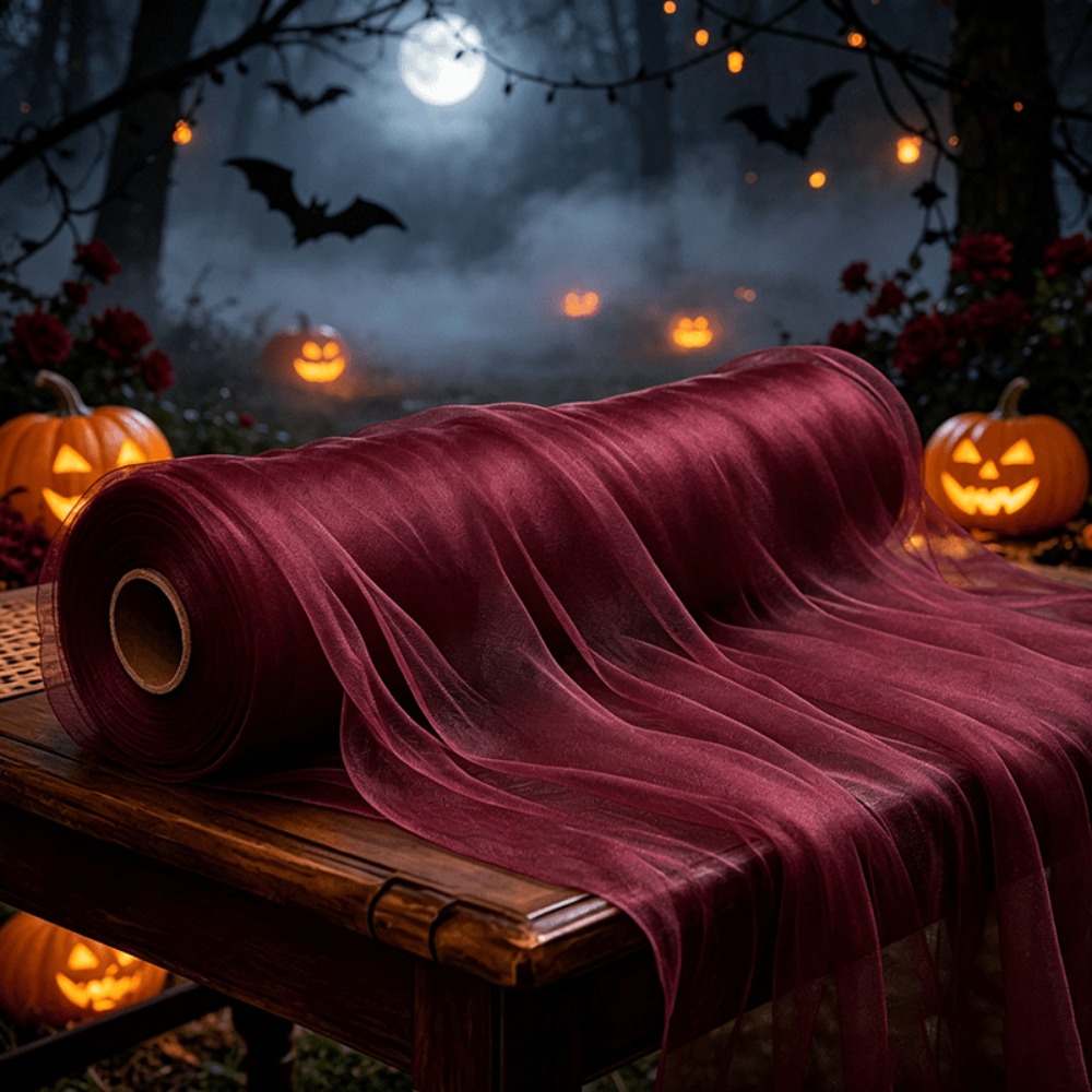 item picture black or burgundy transparent sheer draping mesh polyester fabric roll halloween gothic dark party decoration sheer mesh iron archway door ceiling banquet hall backdrop tulle skull   crow pumpkin themed halloween photo background