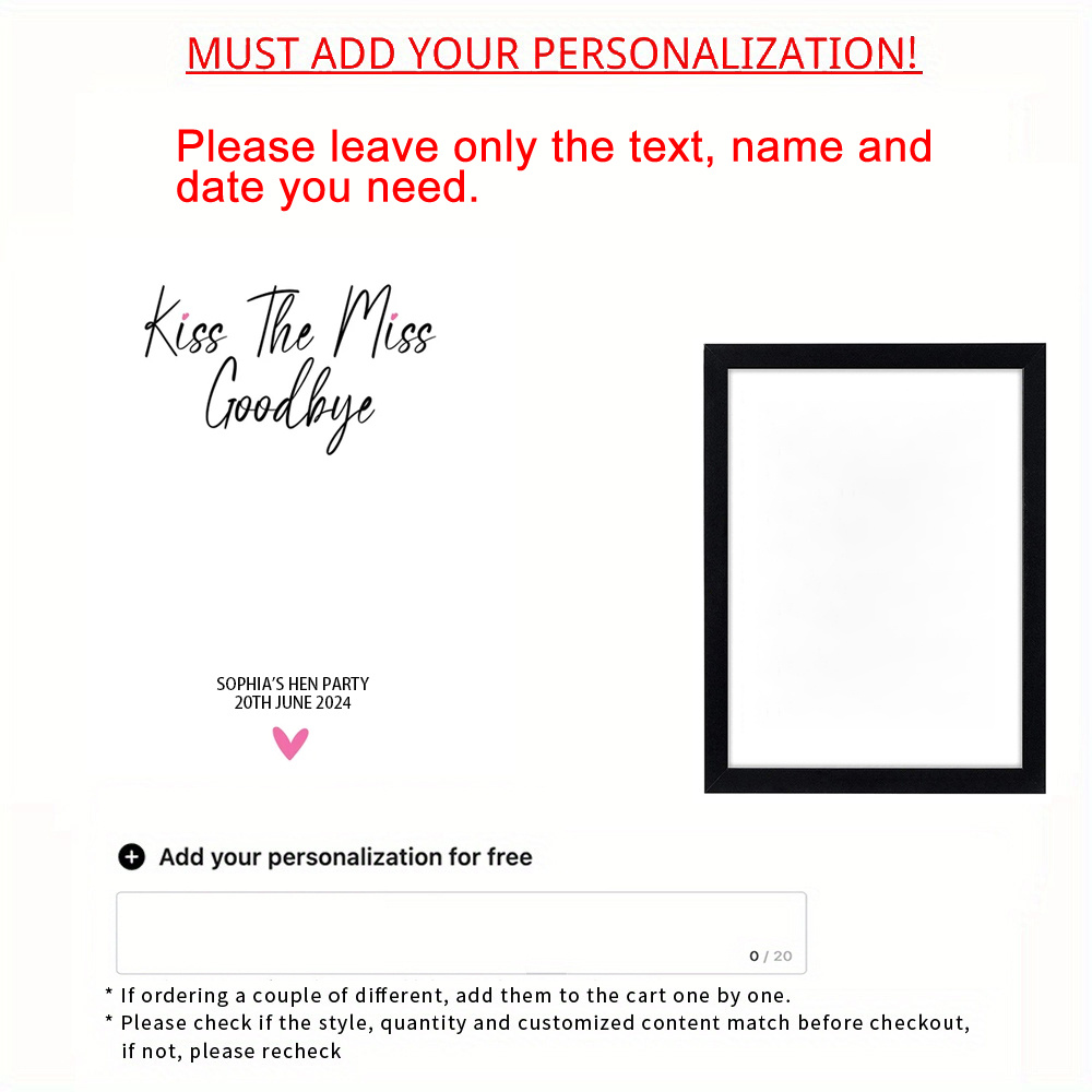 TEMU 1pc Personalized Printing Customized Kiss Goodbye Commemorative Photo Frames, Hen Party Souvenirs, Desktop Photo Frames, Wall Mounted Photo