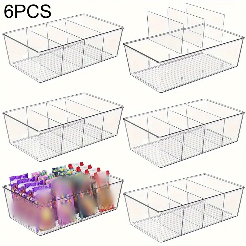 Image of 6pcs Transparent Organizer Bins - Pantry Organizer And Storage, Clear Storage Organizer Bins, Plastic Material, Storage Boxes For Organizing