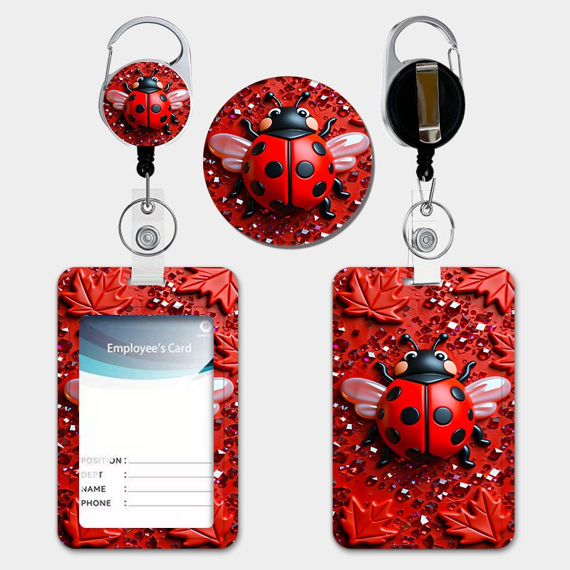 TEMU Cartoon Maple Leaf Glitter Diamond Print Personalized Card Holder With Retractable Lanyard And Key Ring Durable Plastic Card Holder Suitable For