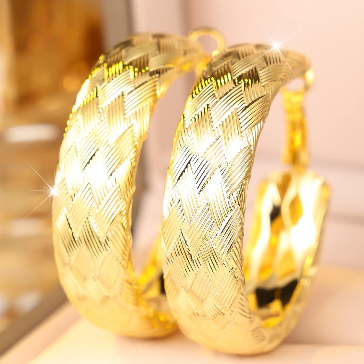 Plated Wide Hoop Earrings for Bridal Shower & Beach Wedding