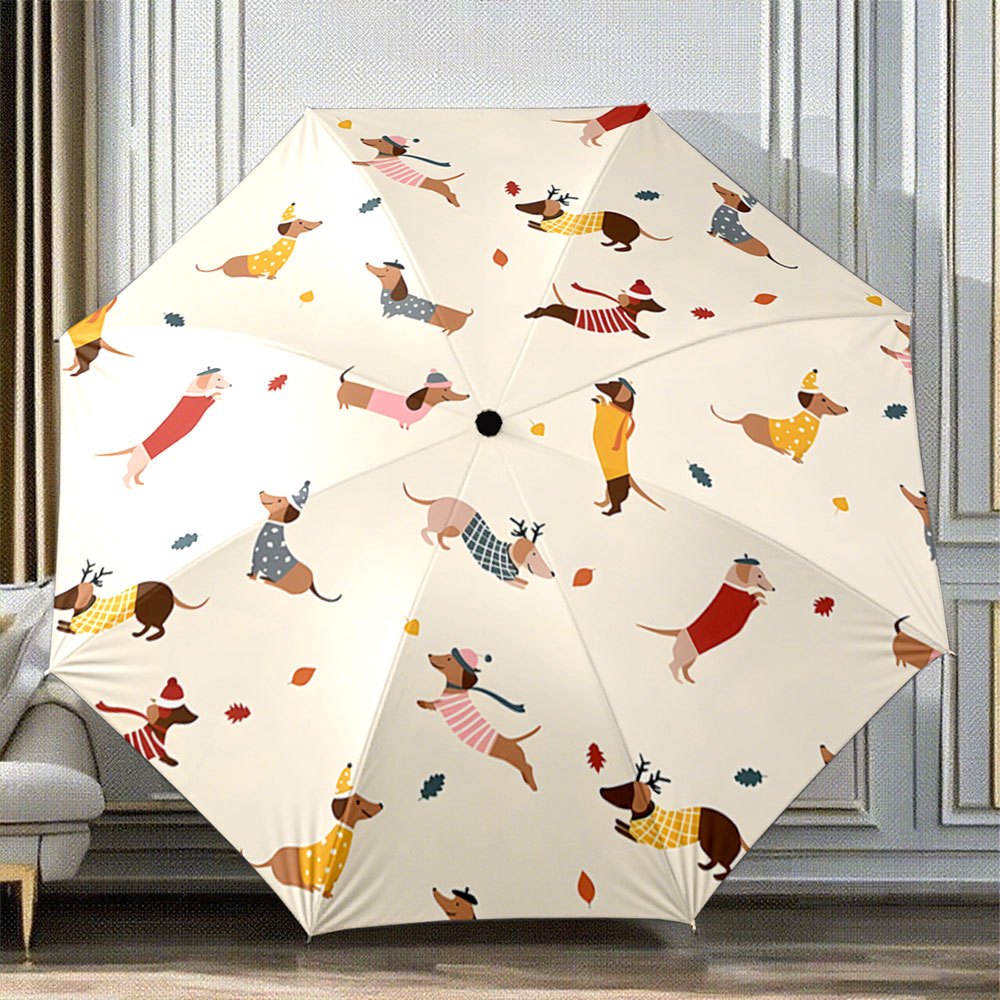 Image of Automatic Folding Umbrella Dogs In Colorful Outfits. Portable Collapsible Design, Casual Outdoor Accessory, Christmas Birthday Family Gift