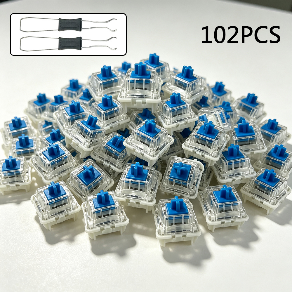 TEMU 102pcs Blue Clicky Mechanical Keyboard Switches With Key Puller, Suitable For Gaming, Typing, And Office Work; Mechanical Keyboard Upgrade;