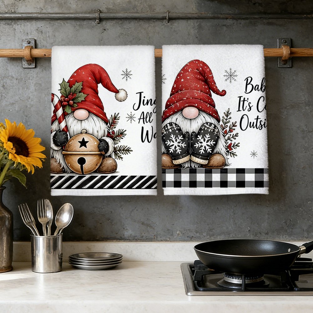 TEMU W 2pcs Kitchen Towel,soft Absorbent Microfiber Tea Towel, Decorative Housewarming/birthday Gifts For Mom, , Neighbors,christmas Kitchen S, Gnome