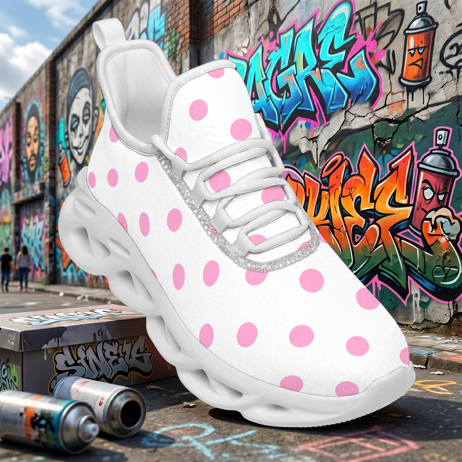 TEMU Coolcustomize Women's Casual Shoes Pink Polka Dot Sneakers For Women, Cute Dotted Lace Up Shoes, Sweet Shoes For Daily Outfit, Streetwear,