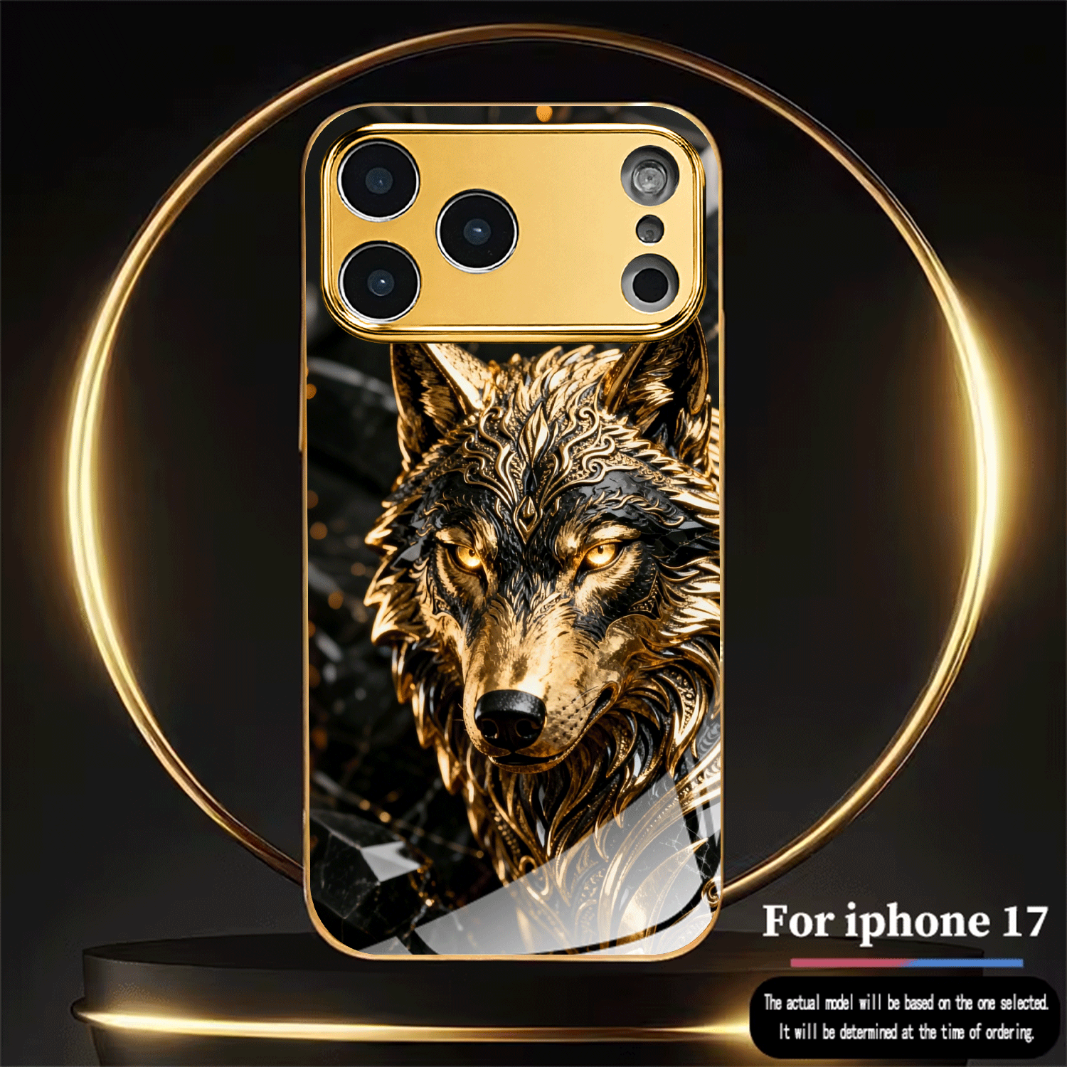 TEMU Phone Case - Black Wolf Relief Pattern Gold-plated Tempered Glass Phone Case Suitable For Iphone