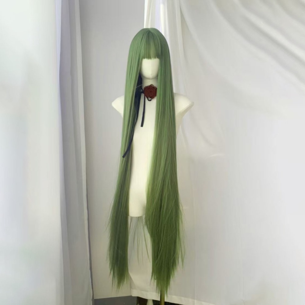 TEMU 1 40-inch Wig Suitable For All, Green With Bangs, Long Straight Hair, Extended Style, Easy To Manage, Comfortable And Breathable, Wig, Daily