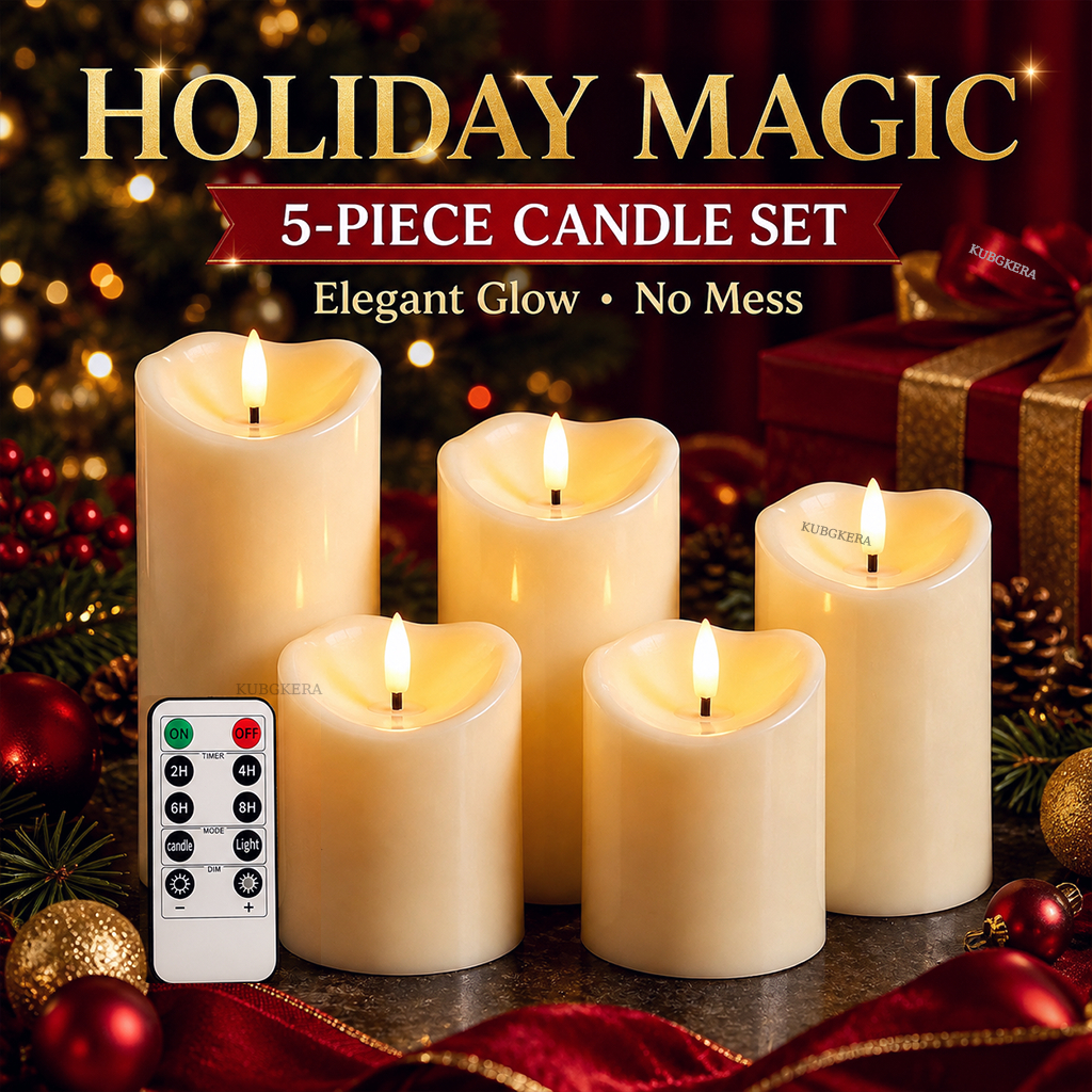 TEMU Bougies LED flamme Halloween Noël avec télécommande et minuterie, bougies électriques vacillantes à piles pour la décoration intérieure, fête,