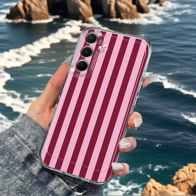 TEMU Phone Case: Powder Purple Vertical Stripe Phone Case, Suitable For Galaxy A02 A03s A04 A05s A06 A13 A14 A15 A16 5g A21s, Cartoon Transparent