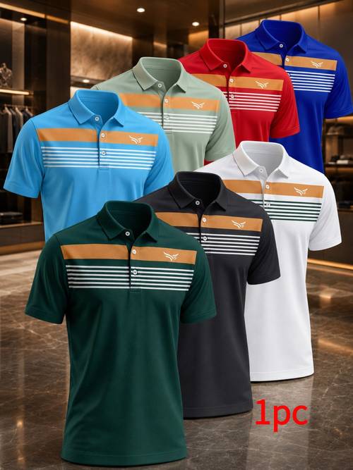 camisetas de hombre de gran talla - 6 piezas de camisetas a rayas de cuadros verdes multicolor para hombre, se envían 1 pieza . camisa casual de manga corta con y botones, camiseta transpirable y para golf, negocios y ocasiones casuales para hombre, de poliéster, y de talla