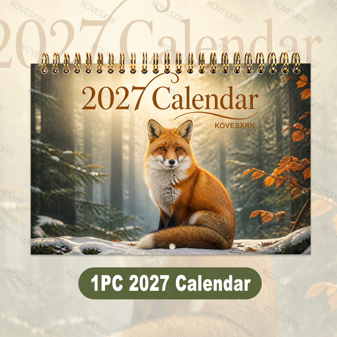 TEMU 1pc | 2027 Winter Fox Illustration Calendar | Forest-themed Wall Calendar | 8.3*5.5 Inches | 12-month Woodland Wildlife Scene Monthly Calendar |