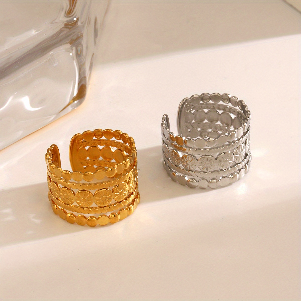 Adjustable French Vintage Ring for Women Embossed Pattern Round Band