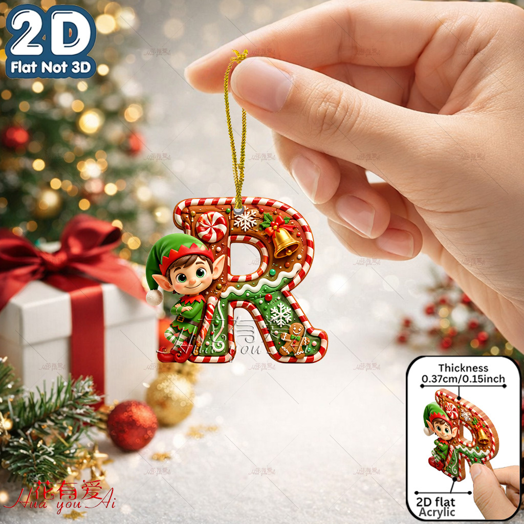 TEMU [2d Flat] Acrylic Ornaments, Christmas, Christmas , Santa Hats, New Year, 26 Alphabet Designs, Novelty Ornaments, Holiday Decorations, 2d Flat,