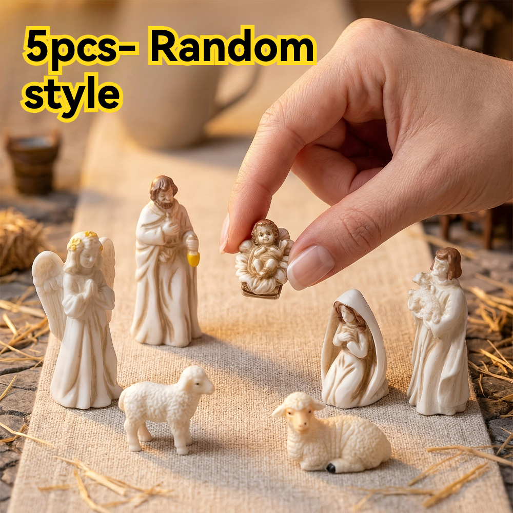TEMU Set Mini Natale 5 pezzi, del Presepe, Decorazioni Natalizie a Tema Religioso, per Decorazioni Domestiche, Esposizione Religiosa, Esposizione, di