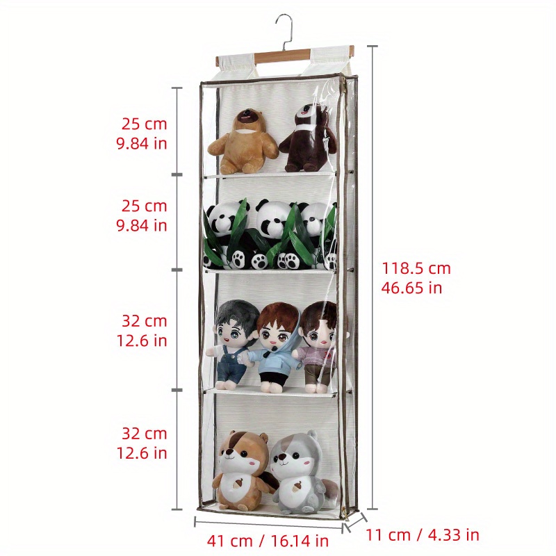 TEMU 4-pocket Transparent Hanging Storage Organizer For Handbags, Dolls & Accessories - Space-saving Wardrobe With Zipper Closure, Lightweight & -
