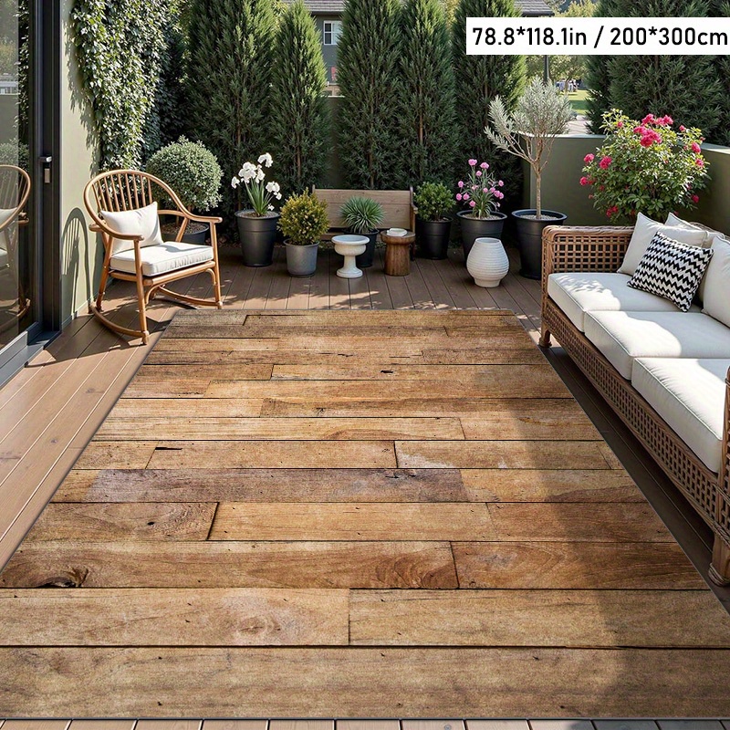 E-shop Patchwork Holzbrett Muster Teppich, Outdoor Teppich, 2D gedruckter Teppich, geeignet für Terrassen, Gärten, Camping, Balkone und