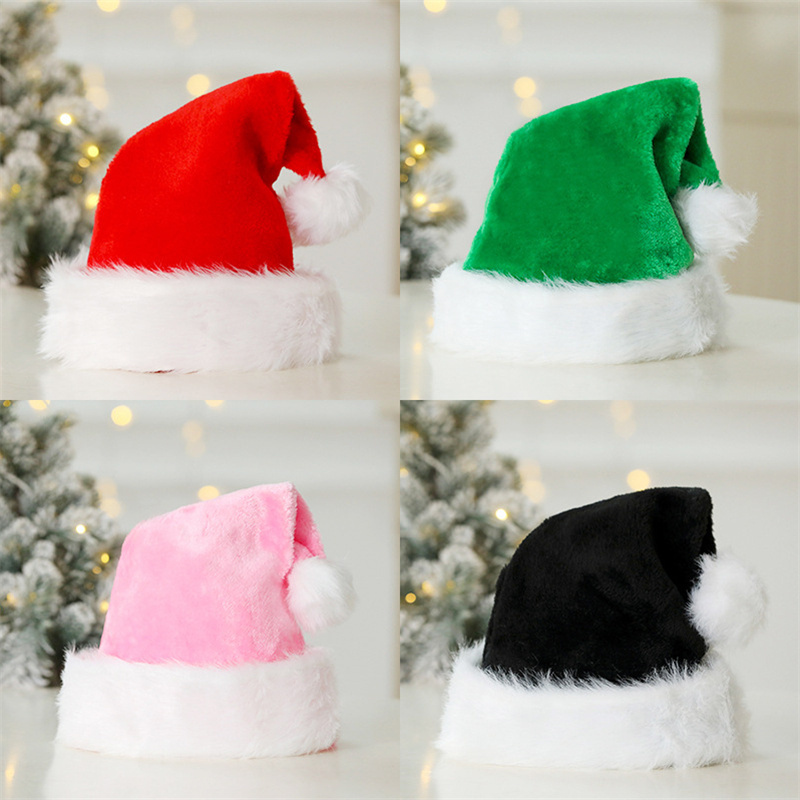 

1pc Plush Santa Hat For Adults - Soft Velvet Christmas Cap With White Trim & , Festive Holiday Party Decoration In Red, Green, Pink, , Christmas Hat