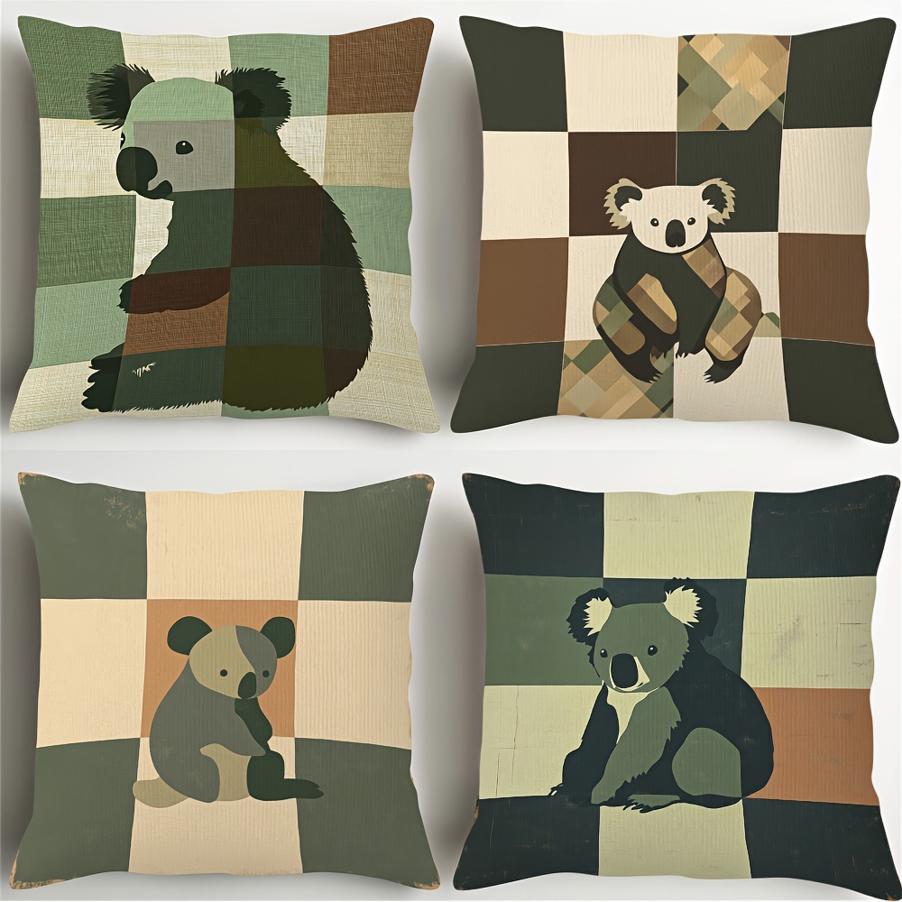 4pcs vintage koala pillow covers double sided printed koala   zipper closure machine washable for living room bedroom sofa car decor   minimalist bohemian home decoration no insert needed perfect housewarming gift bedroom accessories contemporary style durable fabric decorative pillows interior designers Product details 1