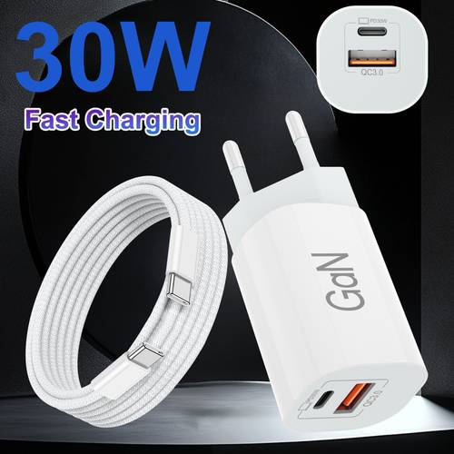 30 usb/type c schnellladegerät mit pd c zu c kabel für tablets & handys, für iphone 17/16/15 serie, ipad, samsung mehr, weiß