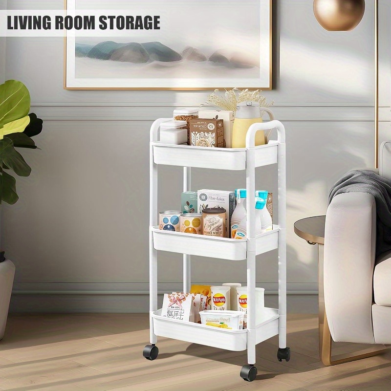 dreistufiger rollbarer mobiler aufbewahrungswagen – einfach aufzubauender kunststoff-organizer für badezimmer, küche, wohnmobil, büro werkstatt, platzsparendes multifunktionales   minimalistisches möbelstück mit austauschbarem individuellem zubehör – [artikel-nr.: xbc01688/a40-pcscskk]