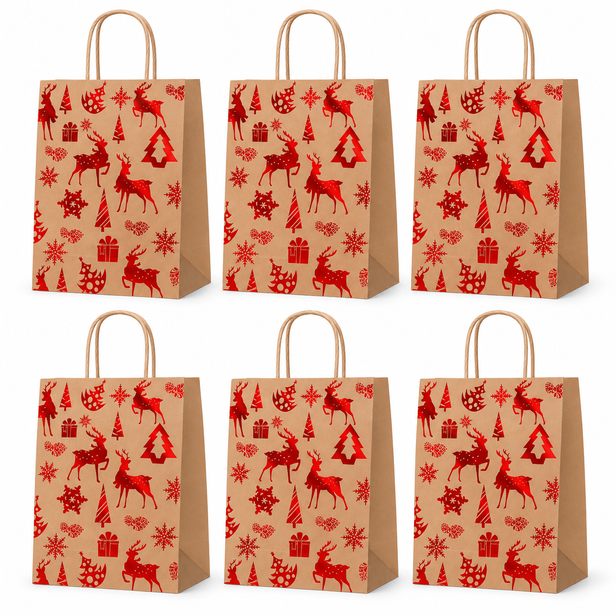 TEMU 12/6pcs Extra-large Christmas Gift Bags - Featuring A -stamping Finish And Sturdy Paper Construction; Designs Include Cartoon Christmas Trees,