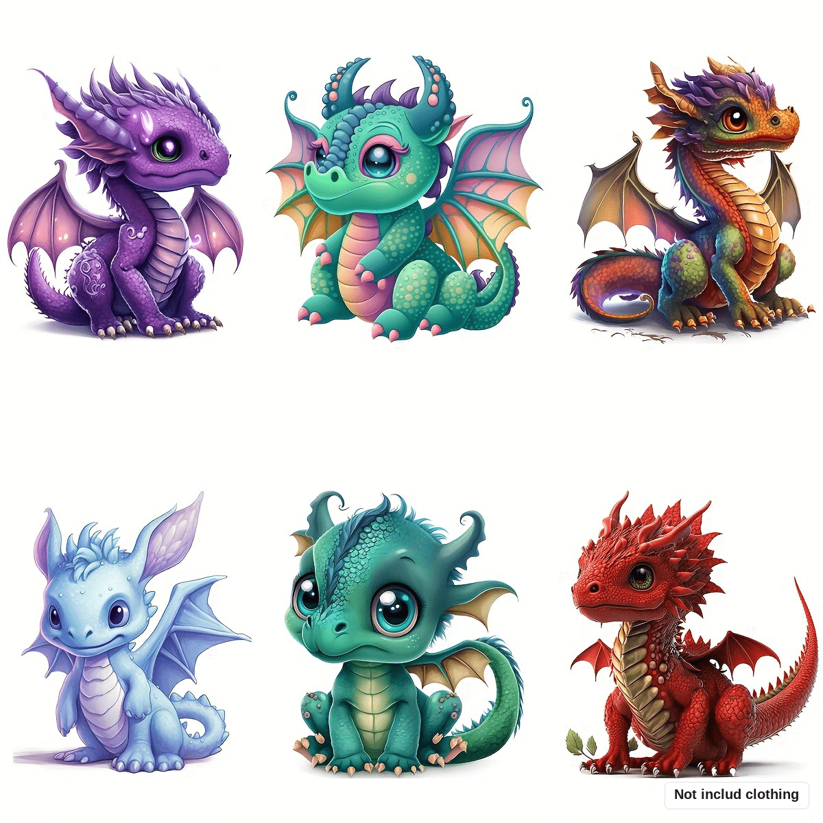 Image of 6pcs/set Dragon Large T- Jeans Backpack Hat Pillow Easy Decal Style Washable Heat Transfer Design Stickers