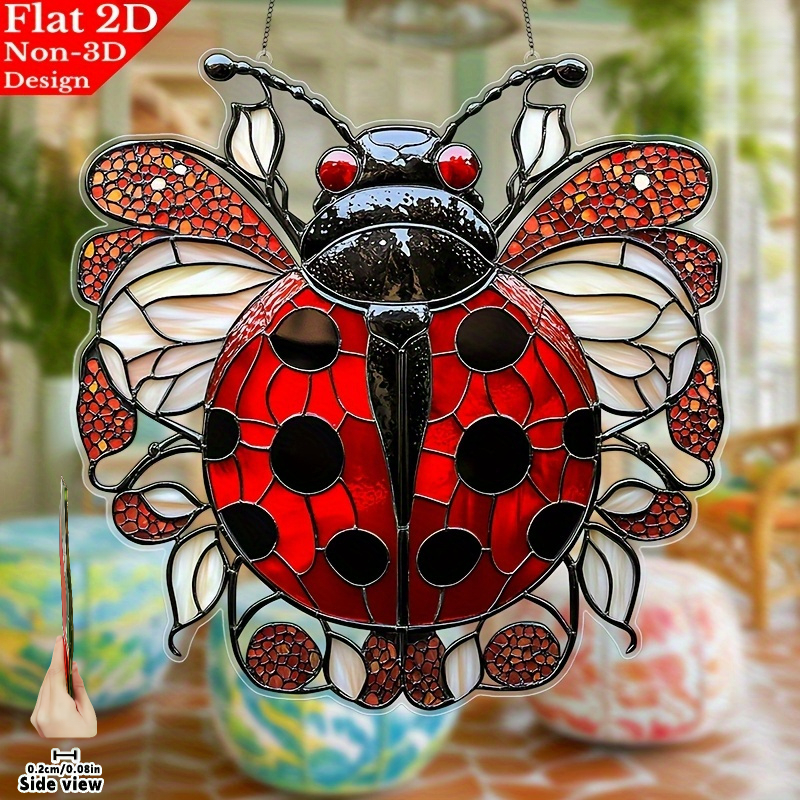 TEMU Pendentif Attrape- Coccinelle en Acrylique Plat 2D, Décoration de Fête en Extérieur, Cadeau de Noël. Convient pour Salon, Jardin ou Ornements à