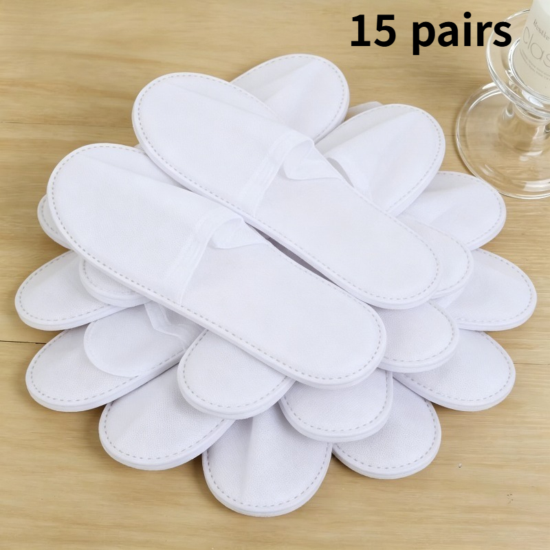 TEMU 15 Pairs White Disposable Non-woven Slippers For Hotel And Guests, Breathable And Non-slip
