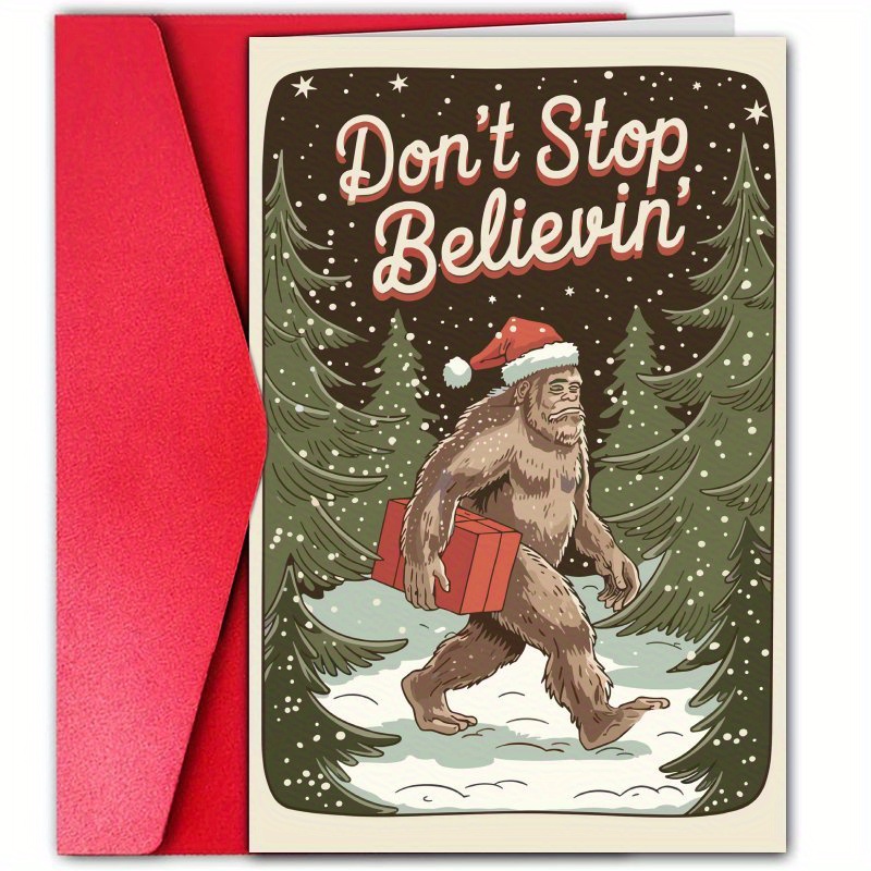 

1pc - Christmas Greeting Bigfoot, Hat And , - Humorous Christmas For , For