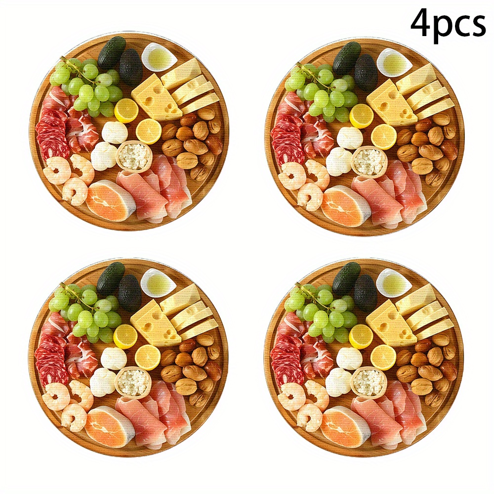TEMU Juego de 4 piezas, 2D , mantel realista, diseñado para presentación de alimentos planos; calidad, ideal para mesas de comedor, cocinas,