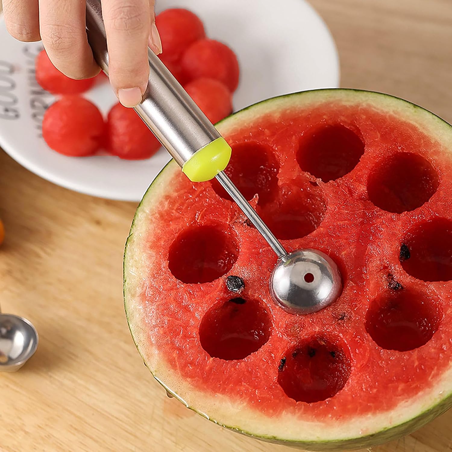 TEMU SHAON Cuillère à boule de melon en acier inoxydable - Cuillère à fruits et à crème glacée, gadget de cuisine, pratique pour servir, idéal et les