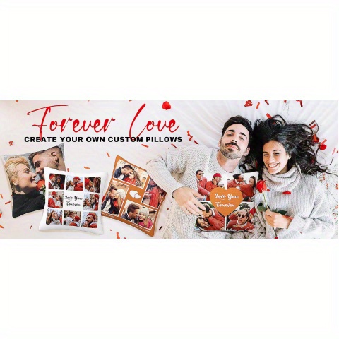 1pc personalized photo pillow custom couple pet portrait or text dual sided printing with matching back valentines anniversary birthday gift removable zipper closure machine washable polyester   fits 18x18 inserts home decor keepsake   your own photos customized pillow anniversary present contemporary design durable fabric   buyers Product details 0