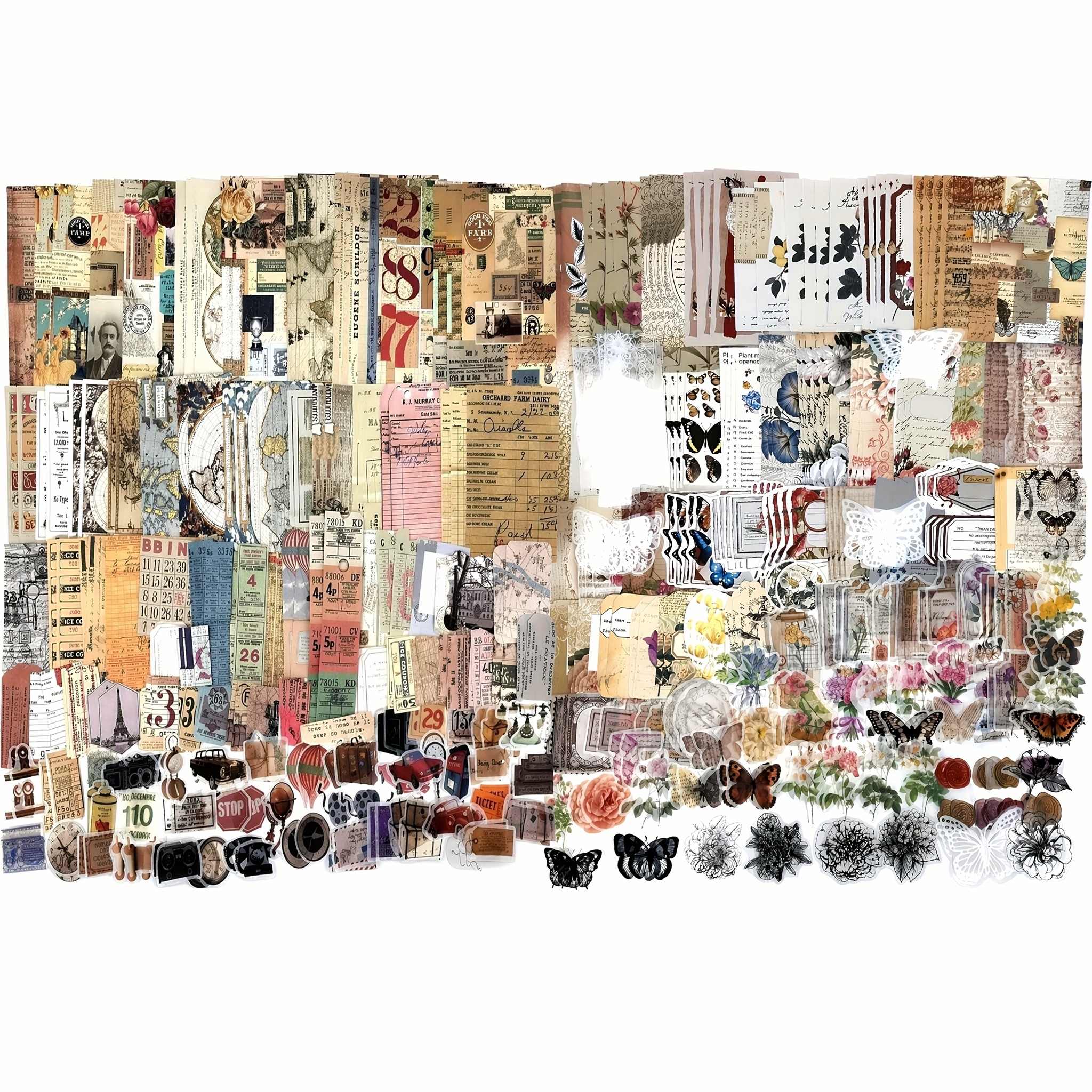 Image of 460pcs Vintage Retro Ephemera Supplies Pack, Decoupage Paper And Stickers For Junk Journaling, Planners, Collage Art, Notebook And Photo Album