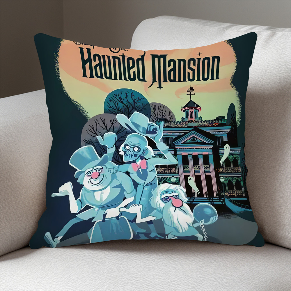 

1pc Haunted Mansion Throw Pillow Cover, 18x18 Inch, Contemporary Style, 100% Polyester, Machine Washable, Zip Closure, Woven Decorative For Room Types (pillow Insert Not Included)