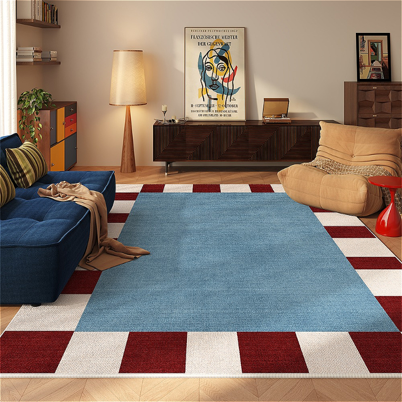TEMU Velvet Loop 1000g+9mm Dopamine Color Block Mat, Bauhaus Living Room Sofa Mat, Light Luxury High-end Bedroom Decorative Mat, Mid-century Lounge