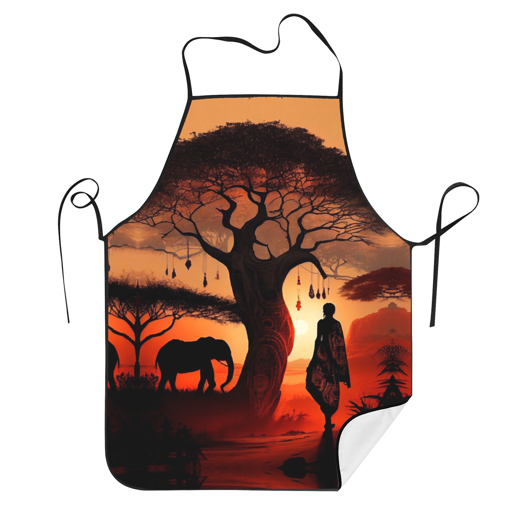 

Of Africa" Vibrant Sunset Apron - 100% Polyester, Vintage-inspired With Cultural , Hand Or , Non-transparent With Print For Cooking & Restaurant Use