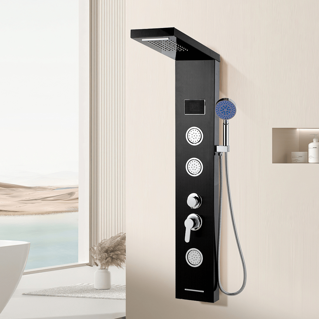 Shower Panel Tower, 304 Stainless Steel Waterfall Body Massage Tub Spout Handheld Shower, G1/2 Connector
