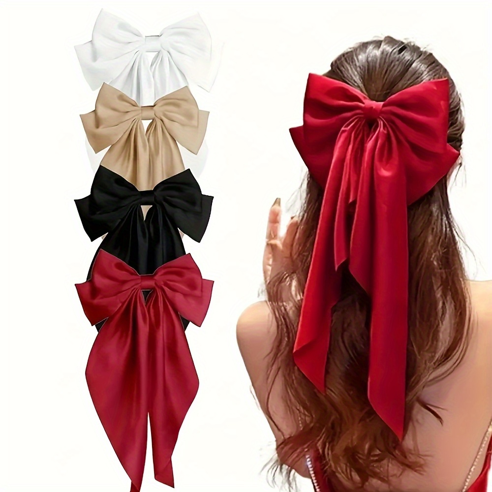 E-shop 4er-Pack modische Polyester Schleifen-Stirnbänder - Lässige Mode, große Schleifen in Rot, , Khaki - Geeignet für , Spiel, Tanz, Party -