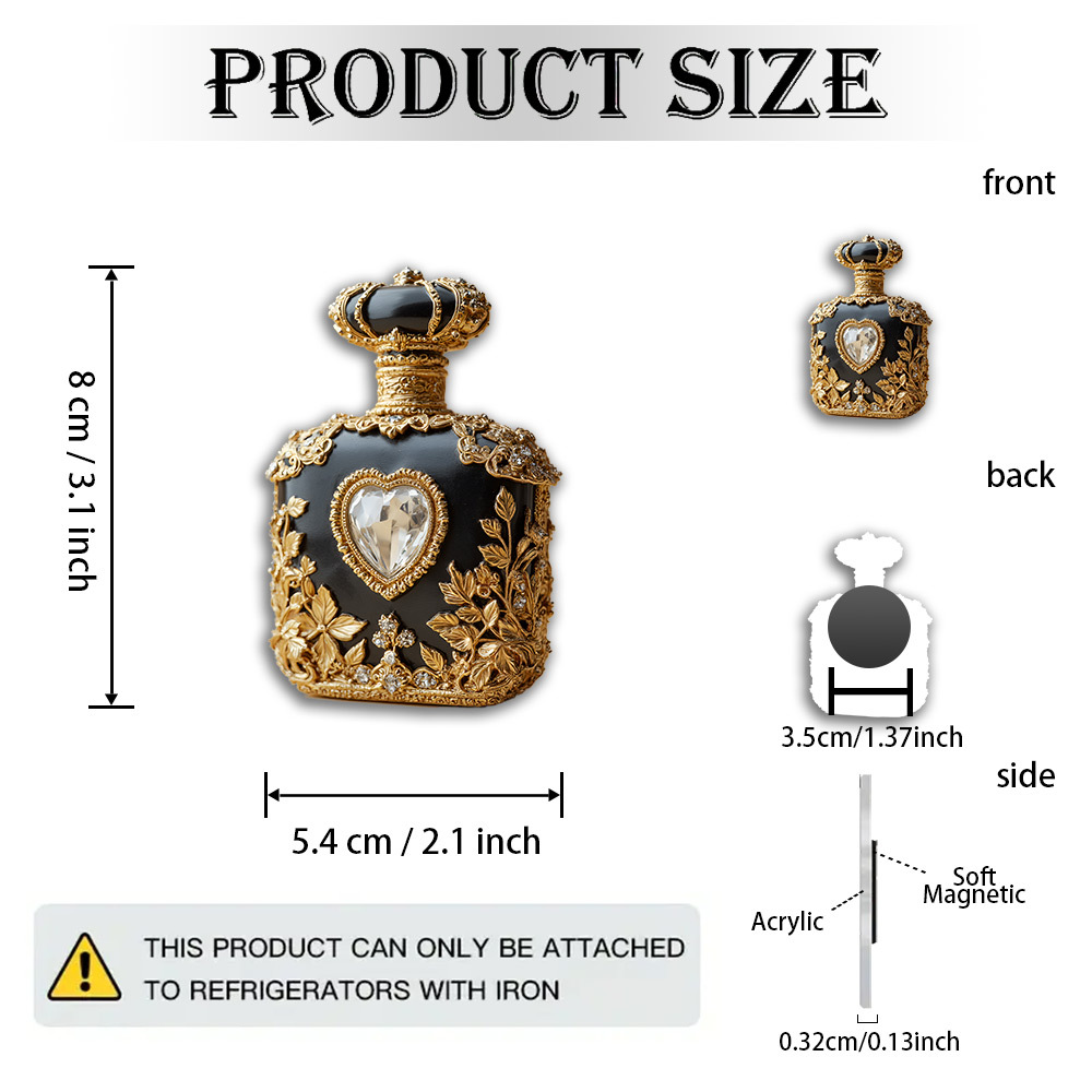 TEMU 1pc 2d Flat Magnet, Made Of Acrylic And Rubber, Featuring A Luxurious Perfume , With Exquisite Golden And Silvery Floral Patterns And Sparkling