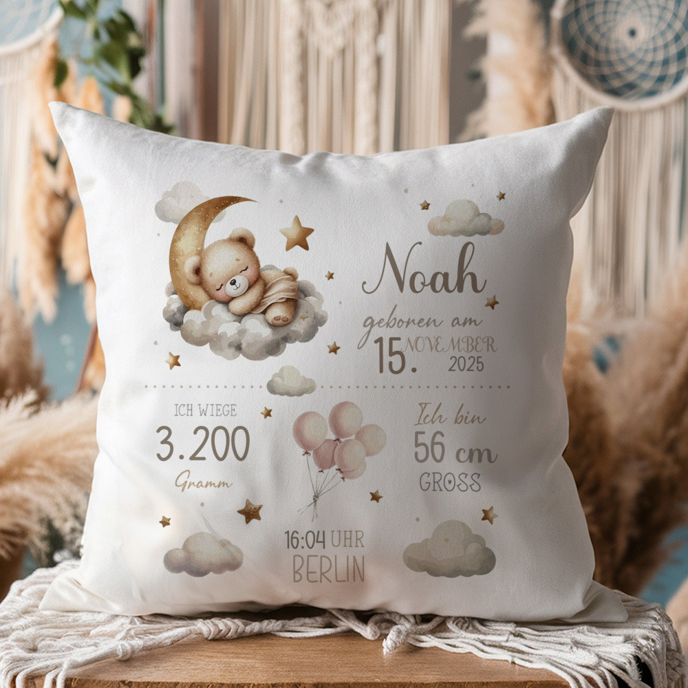 E-shop Personalisiertes Tiermotiv-bedrucktes weißes Geburtsankündigungskissenbezug, individueller Name//Gewicht, personalisiertes Souvenirgeschenk,