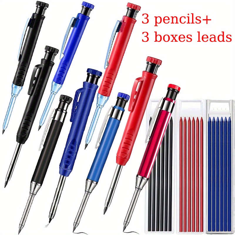 

6pcs/set Solid Carpenter Pencil Set (with Pen ), With Built-in Pencil Sharpener And Deep Hole Marking Tool Pen, Suitable For And To Draw Automatic Pencils (3 Pens+3 Boxes Of Lead Cores)