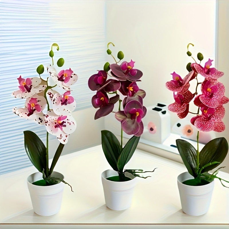 3pcs Set of Artificial Flowers for Home Decoration - Mixed Color Orchid Potted Plants, Suitable for Weddings, Living Rooms, Dining Tables, Office Decor, Hotel Table Arrangements. Synthetic Gemstone Decorations, Perfect Seasonal Choice for Valentine's