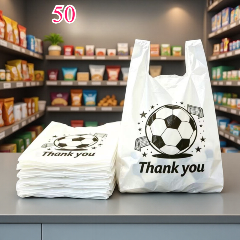 TEMU 50pcs Football Thank You Pattern Vest Bag, Shopping Bag, Packing Bag, Merchandise Bag, Small Miscellaneous Bag
